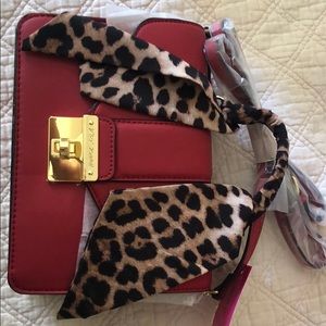 Betsy Johnson Red small leopard accents bag